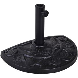 SUNVISTA 9kg Resin Parasol Base, Half Round Umbrella Stand with Floral Design for Garden, Outdoor, Suitable Umbrella Rod: Φ3.8cm, Φ4.8cm, Black