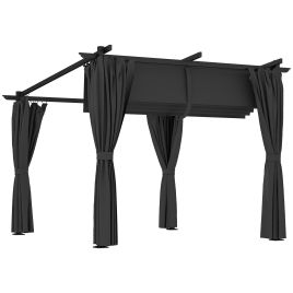 SUNVISTA 3 x 3 m Retractable Roof Pergola, with Curtains - Dark Grey