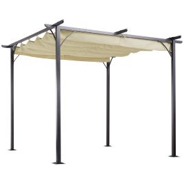 3 x 3M Metal Pergola Gazebo Awning Retractable Canopy Outdoor Garden Sun Shade Shelter Marquee Party BBQ Beige