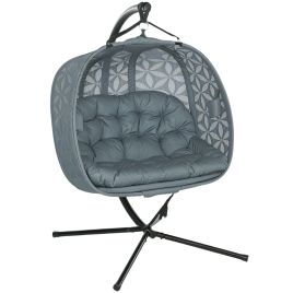 SUNVISTA Outdoor Double Hanging Chair with Cushion and Cup Holders, Charcoal Grey