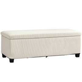HERON Storage Ottoman Bench, Corduroy Footstool with Removable Lid and Legs, 112cm Storage Chest Box for Living Room, Bedroom, Hallway, Beige