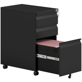 VONSETTA 3-Drawer Steel Filing Cabinet with Lock and Wheels - Black