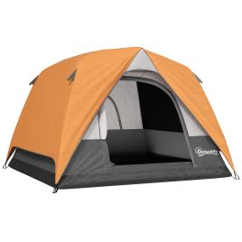 SUNVISTA 3-4 Person Dome Camping Tent, Waterproof with Groundsheet, Mesh Windows & Pocket - Orange/Grey