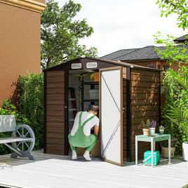 SUNVISTA 4 x 6ft Galvanised Steel Garden Shed, with Lock and Gloves - Oak