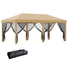 6 x 3(m) Pop Up Gazebo, Outdoor Canopy Shelter, Marquee Party Wedding Tent with 6 Mesh Walls and Carry Bag, Beige