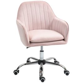 Office Chair - Velvet-Feel Tub Desk Chair Pink 57cm