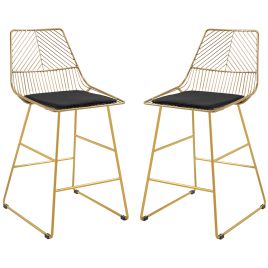 Set of 2 Bar stools Modern Counter Height Wire Metal Bar chairs for Kitchen, Bar Counter, Gold
