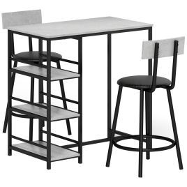 HERON Three-Piece Kitchen Dining Set, with Shelves - Grey/Black