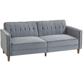 HERON Velvet-Feel Three-Seater Sofa Bed - Dark Grey