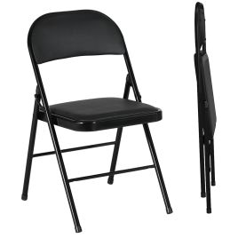 Scott Padded Folding Chairs Set of 2 with Cushioned Seat - Black