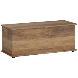 HERON 113L Storage Chest, Storage Box with Flip-Top Lid and 2 Safety Hinges, Storage Trunk for Living Room, Grey Wood Grain