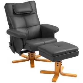 HERON Faux Leather Massage Recliner Chair, with Storage Ottoman - Black