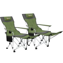 SUNVISTA Reclining Folding Camping Chairs Set of 2, Footrest, Cup Holder & Storage Bag, Olive Green/Grey