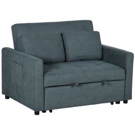 Loveseat Sofa Bed, Convertible Bed Settee with 2 Cushions, Side Pockets for Living Room, Charcoal Grey
