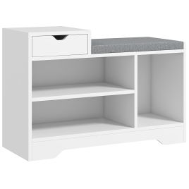 ANWI Shoe Storage with Seat, Upholstered Entryway Bench, Shoe Bench with Drawer and 3 Open Shelves for Hallway