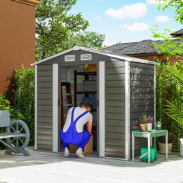 SUNVISTA 7x4ft Garden Shed with Lockable Double Doors, Galvanised Steel Frame, Vents & Gloves, Outdoor Storage, Dark Grey