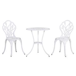 SUNVISTA 3 Piece Patio Bistro Set for 2, Outdoor Aluminium Garden Table and Chairs with Umbrella Hole for Balcony, White