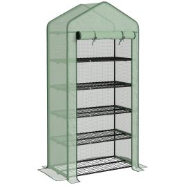 5 Tier Widened Mini Greenhouse w/ Reinforced PE Cover, Portable Green House w/ Roll-up Door & Wire Shelves, 193H x 90W x 49Dcm, Green
