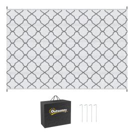Reversible Outdoor Rug with Carry Bag and Ground Stakes, Waterproof Plastic Straw Mat for Backyard, Deck, RV, Picnic, Camping Grey & White