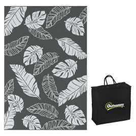 Plastic Straw Reversible RV Outdoor Rug with Carry Bag, 182 x 274cm, Grey and White