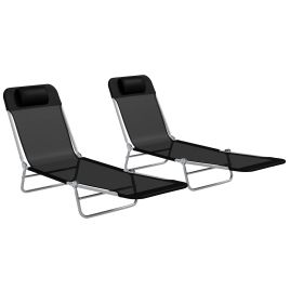 Jones Set of Two Steel Frame Sun Loungers with Reclining Backs - Black
