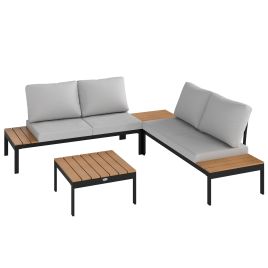 SUNVISTA Four-Piece Garden Corner Sofa Set with 2 Loveseats and 2 Coffee Tables - Teak