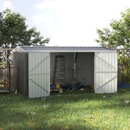 14 x 8 ft Lockable Garden Shed Large Patio Roofed Tool Metal Storage Building Foundation Sheds Box Outdoor Furniture - Grey