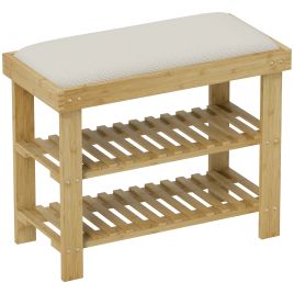 PELASH 3 Tier Shoe Storage Bench with Seat Cushion - Oak Finish