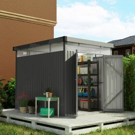 SUNVISTA 5.3 x 8.5ft Galvanised Steel Garden Shed, Metal Shed with Roof Windows, Leakage Holes and Lockable Wide Door for Outdoor Patio Tool Storage