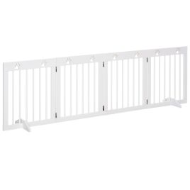 Pet Gate 4 Panel Folding Wooden Dog Barrier Freestanding Dog Gate For Stairs w/ Support Feet