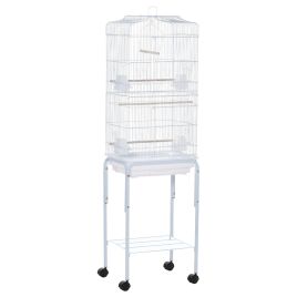 Metal Bird Parrot Cage w/ Breeding Stand Feeding Tray Wheels Parakeet Pet Supply White 47.5L x 37W x 153H (cm)
