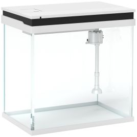 PAWSTER 26L Glass Fish Tank with Filter System, LED Lights, Water Pump, White