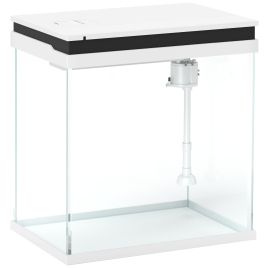 PAWSTER 14L Glass Fish Tank with Filter System, LED Lights, Water Pump, White