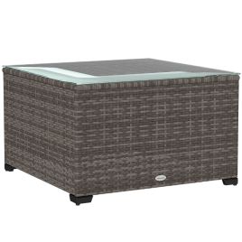 SUNVISTA 62 x 62cm Glass-Top Rattan Side Table - Black