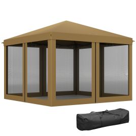 SUNVISTA 3 x 3 m Pop Up Gazebo, 420D Garden Tent Canopy with Removable Mesh Sidewall Netting, Carry Bag for Garden Patio Outdoor, Khaki