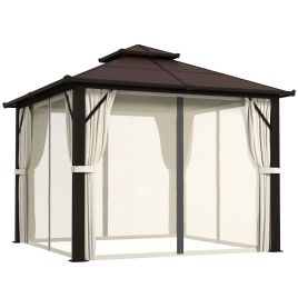 SUNVISTA 3x3m Hardtop Gazebo with UPF30+ Double Roof, Netting, Aluminium Frame & Curtains - Beige