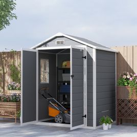 Lockable Garden Storage Shed with Double Doors Window Vent - Grey