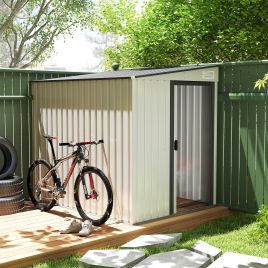 5 x 7FT Galvanised Metal Shed with Foundation, Lean to Tool Garden Shed with Sliding Doors and 2 Vents, White