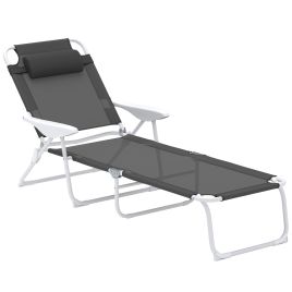 SUNVISTA Foldable Lounge Chair with 4-Level Adjustable Backrest & Headrest - Charcoal Grey