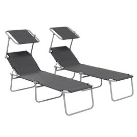 Jones Foldable Sun Lounger Set of 2 with Sun Shade - Grey