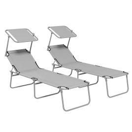 Jones Foldable Sun Lounger Set of 2 with Adjustable Shade - Beige