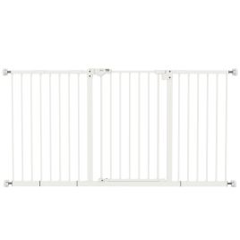 Adjustable Safety Gate Dog Barrier for Doorways, Corridors, Staircases with Three Extensions and Adjustable Screws - White
