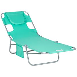 Beach Chaise Lounge with Face Cavity & Arm Slots, Portable Sun Lounger, Reclining Lounge Chair for Patio Garden Beach Pool, Green