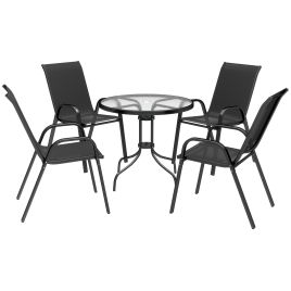 SUNVISTA Five-Piece Steel Patio Set, with Glass-Top Table - Black
