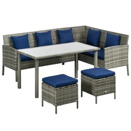 SUNVISTA 5 Pieces Rattan Garden Furniture Set with Dining Table, Cushions - Dark Blue