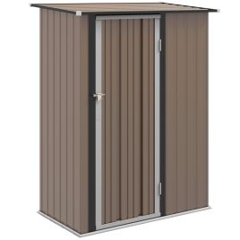 5ft x 3ft Garden Metal Storage Shed, Outdoor Tool Shed with Sloped Roof, Lockable Door for Equipment, Bikes, Brown