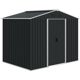 8 x 6ft Garden Storage Shed Double Door Ventilation Windows Sloped Roof Outdoor Equipment Tool, Grey