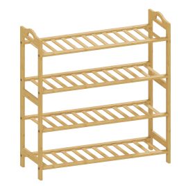 Freestanding Bamboo Shoe Rack, 4-Tier Shoe Shelf Stand - Natural Wood Finish