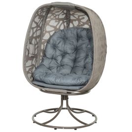 SUNVISTA Swivel Egg Chair with Cushions, Foldable Basket Seat and Metal Frame, Indoor Outdoor Lounge Chair for Balcony, Patio and Living Room, Grey
