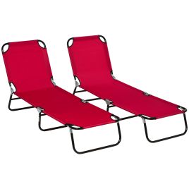 SUNVISTA Folding Sun Loungers Set of 2, Outdoor Day Bed with 5-Position Adjustable Backrest, Wine Red